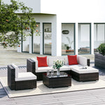 Outdoor and Garden-6 Pieces Outdoor PE Rattan Sofa Set, Sectional Conversation Wicker Patio Couch Furniture Set with Cushions and Coffee Table, White - Outdoor Style Company