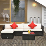 Outdoor and Garden-6 Pieces Outdoor PE Rattan Sofa Set, Sectional Conversation Wicker Patio Couch Furniture Set with Cushions and Coffee Table, White - Outdoor Style Company