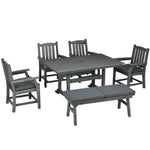 Outdoor and Garden-6 Pieces Patio Dining Set, 6 Seater Outdoor Table and Chairs Loveseat with Umbrella Hole, Cushions, for Poolside, Backyard, Dark Gray - Outdoor Style Company