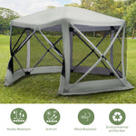 Outdoor and Garden-6-Sided Hexagon Pop Up Party Tent Gazebo with Mesh Netting Walls & Shaded Interior, 12' x 12', Beige - Outdoor Style Company