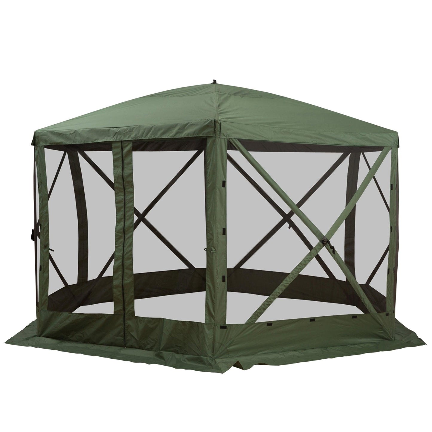 Outdoor and Garden-6-Sided Hexagon Pop Up Party Tent Gazebo with Mesh Netting Walls & Shaded Interior, 12' x 12', Green - Outdoor Style Company