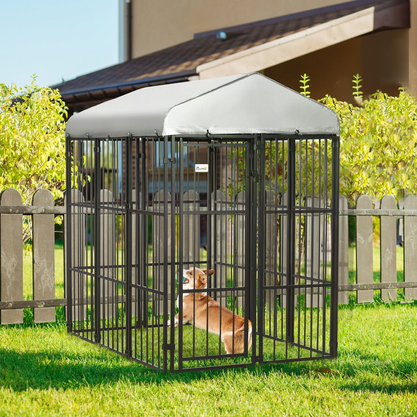 Outdoor and Garden-6' x 4' Dog Playpen, Outdoor Puppy Exercise Pen with Water-resistant UV Protection Canopy, Dog Run Enclosure for Large & Medium Dogs, Black - Outdoor Style Company