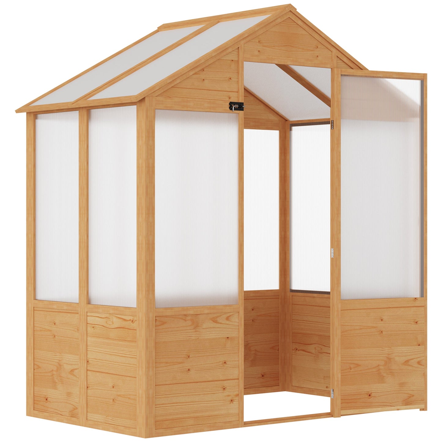 Miscellaneous-6' x 4' x 7' Polycarbonate Greenhouse, Walk-in Green House, Wooden Hot House with Door, Natural - Outdoor Style Company