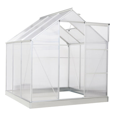 Outdoor and Garden-6' x 6' Portable Walk-In Greenhouse, Outdoor Plant Gardening Green House Canopy w/ Sliding Door & Adjustable Window, Silver - Outdoor Style Company