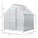 Miscellaneous-6' x 6' Walk-in Polycarbonate Greenhouse with Adjustable Roof Vent, Rain Gutter and Sliding Door for Winter, Silver - Outdoor Style Company