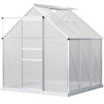 Miscellaneous-6' x 6' Walk-in Polycarbonate Greenhouse with Adjustable Roof Vent, Rain Gutter and Sliding Door for Winter, Silver - Outdoor Style Company