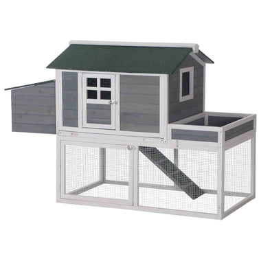 Outdoor and Garden-63" Wooden Chicken Coop Hen House Poultry Cage for Outdoor Backyard with Raised Garden Bed, Run Area, Nesting Box and Removable Tray, Grey - Outdoor Style Company