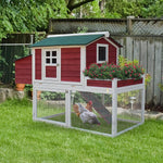 Outdoor and Garden-63" Wooden Chicken Coop Hen House Poultry Cage for Outdoor Backyard with Raised Garden Bed, Run Area, Nesting Box and Removable Tray, Red - Outdoor Style Company