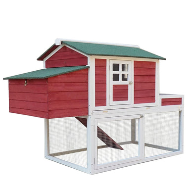 Outdoor and Garden-63" Wooden Chicken Coop Hen House Poultry Cage for Outdoor Backyard with Raised Garden Bed, Run Area, Nesting Box and Removable Tray, Red - Outdoor Style Company