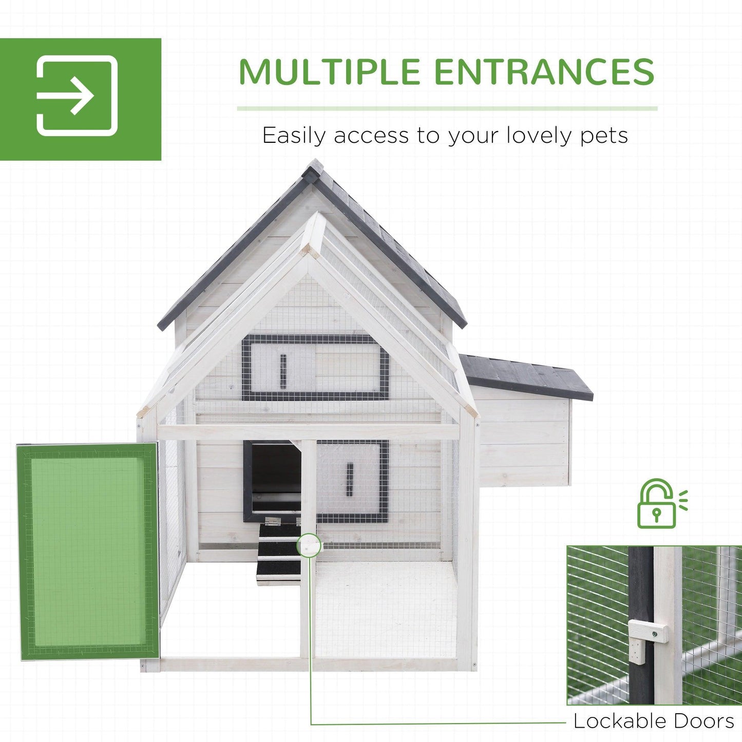 Outdoor and Garden-65" Chicken Coop Wooden Chicken House, Rabbit Hutch Poultry Cage Hen Pen with Nesting Box, Ramp & Run for Patio Backyard Garden, Grey/White - Outdoor Style Company