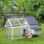 Outdoor and Garden-65" Chicken Coop Wooden Chicken House, Rabbit Hutch Poultry Cage Hen Pen with Nesting Box, Ramp & Run for Patio Backyard Garden, Grey/White - Outdoor Style Company