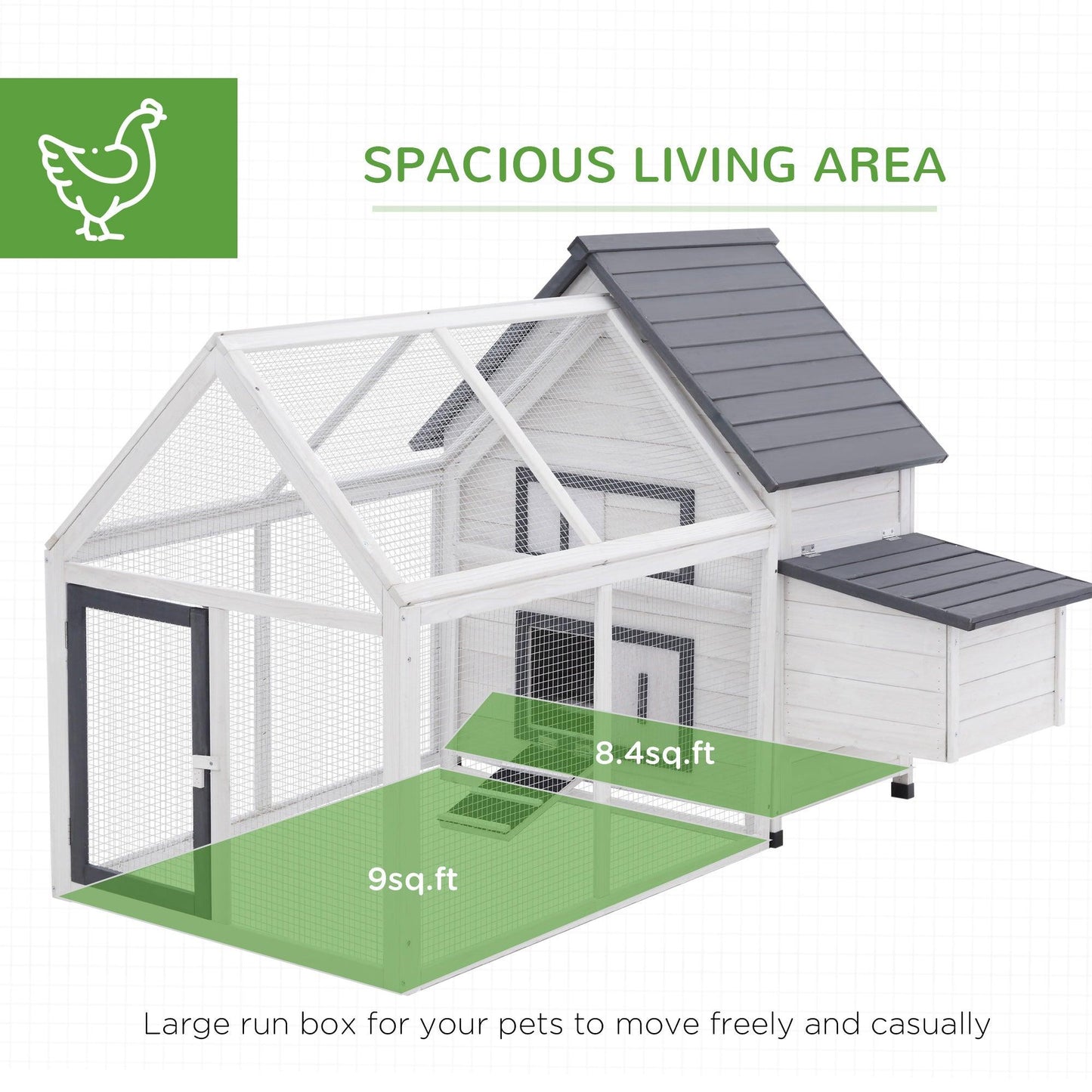 Outdoor and Garden-65" Chicken Coop Wooden Chicken House, Rabbit Hutch Poultry Cage Hen Pen with Nesting Box, Ramp & Run for Patio Backyard Garden, Grey/White - Outdoor Style Company