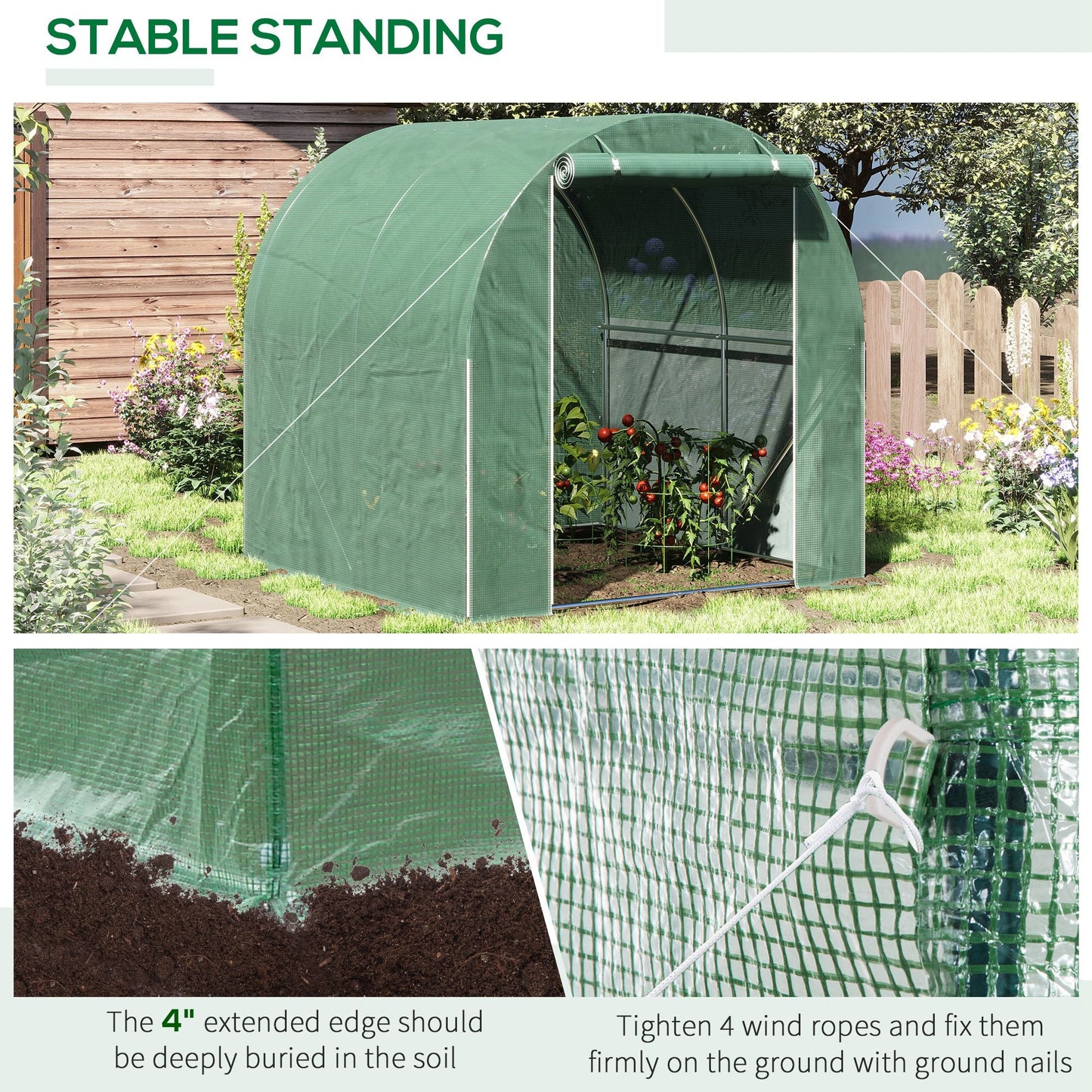 Outdoor and Garden-6.5' x 6.5' x 6.5' Tunnel Greenhouse Outdoor Walk-In Hot House with Roll-up Plastic Cover and Zippered Door, Steel Frame, Green - Outdoor Style Company