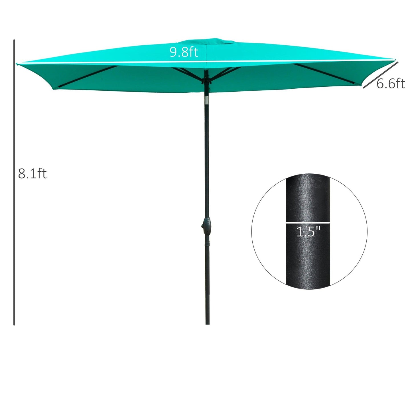 Outdoor and Garden-6.6 X 10 ft Rectangular Patio Umbrella Outdoor Table Market Umbrella with Crank & Push Button Tilt for Garden, Lawn, Deck & Backyard, Teal - Outdoor Style Company