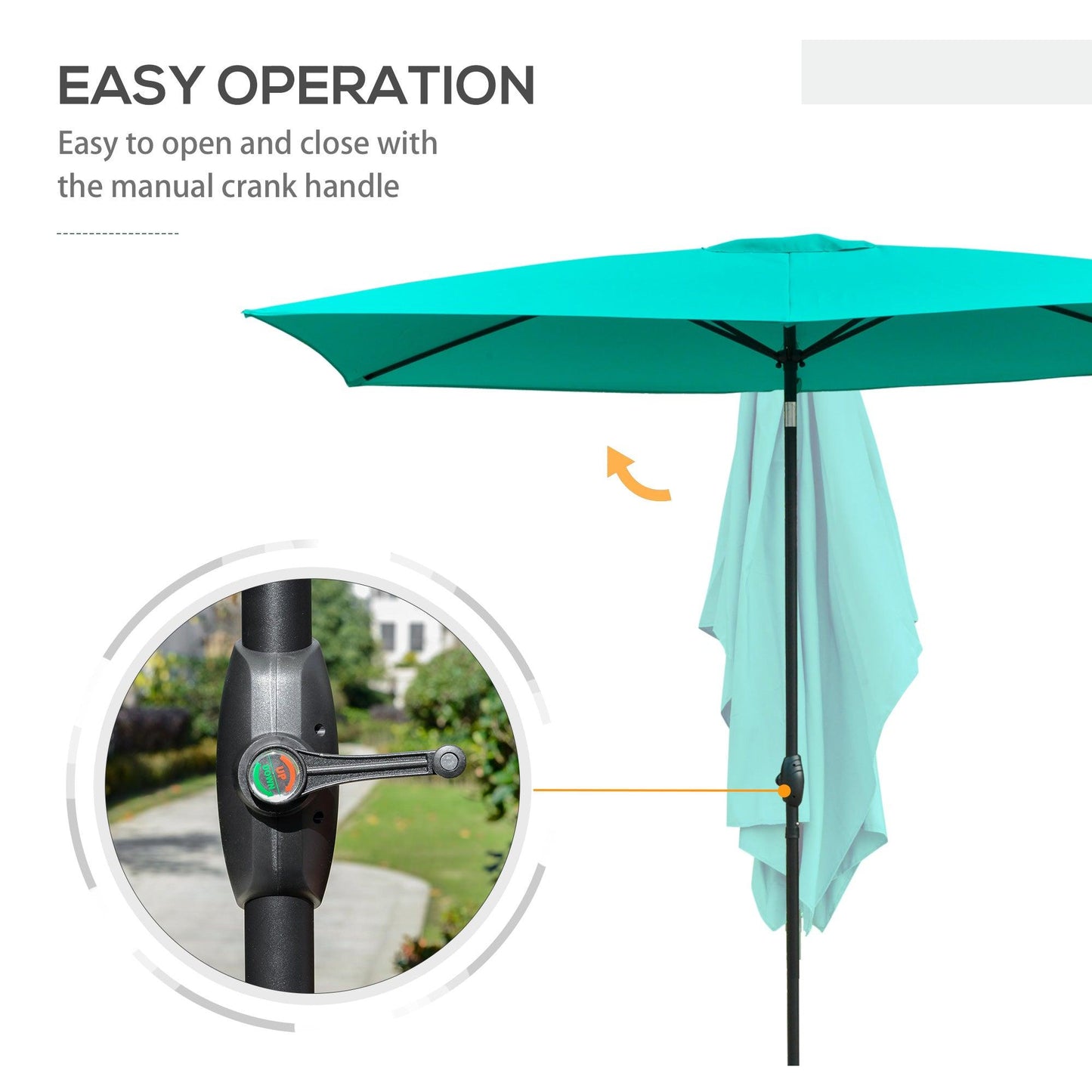 Outdoor and Garden-6.6 X 10 ft Rectangular Patio Umbrella Outdoor Table Market Umbrella with Crank & Push Button Tilt for Garden, Lawn, Deck & Backyard, Teal - Outdoor Style Company