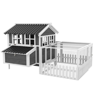Outdoor and Garden-68" Outdoor Wooden Chicken Coop for 4-6 Chickens, Poultry Cage Pen with Run, Nesting Box, Wire Fence, Removable Tray, Gray - Outdoor Style Company