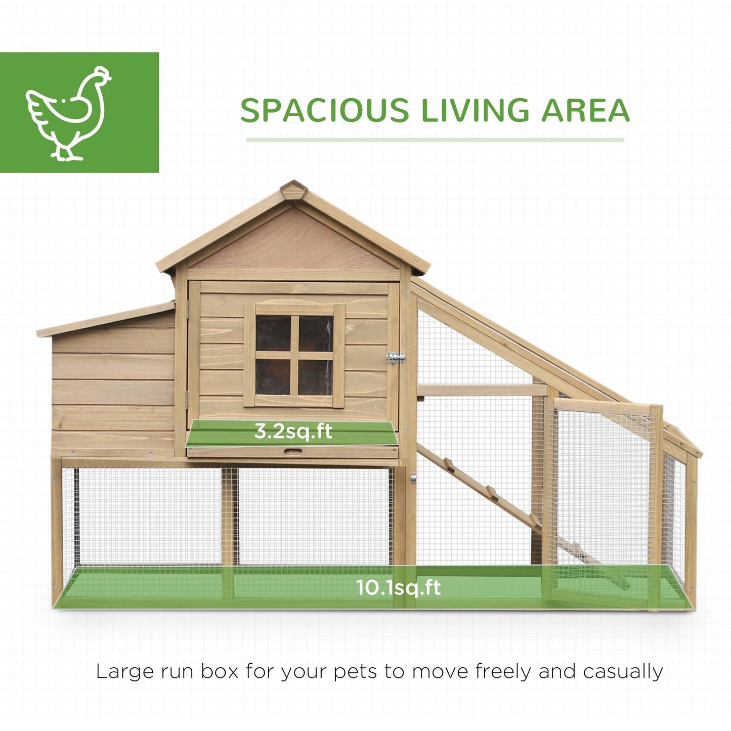 Pet Supplies-69" Wooden Chicken Cage wIth Run, Chicken Coop Hen House with Ramp, Removable Tray, Ventilated Window and Nesting Box, Natural - Outdoor Style Company