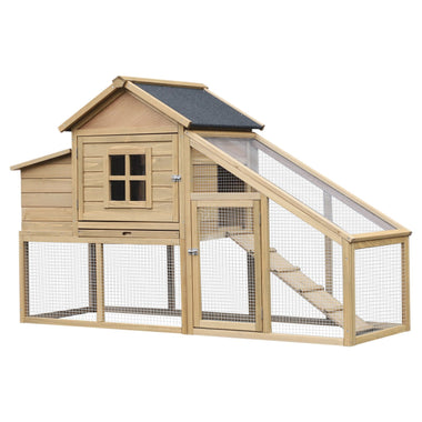 Pet Supplies-69" Wooden Chicken Cage wIth Run, Chicken Coop Hen House with Ramp, Removable Tray, Ventilated Window and Nesting Box, Natural - Outdoor Style Company