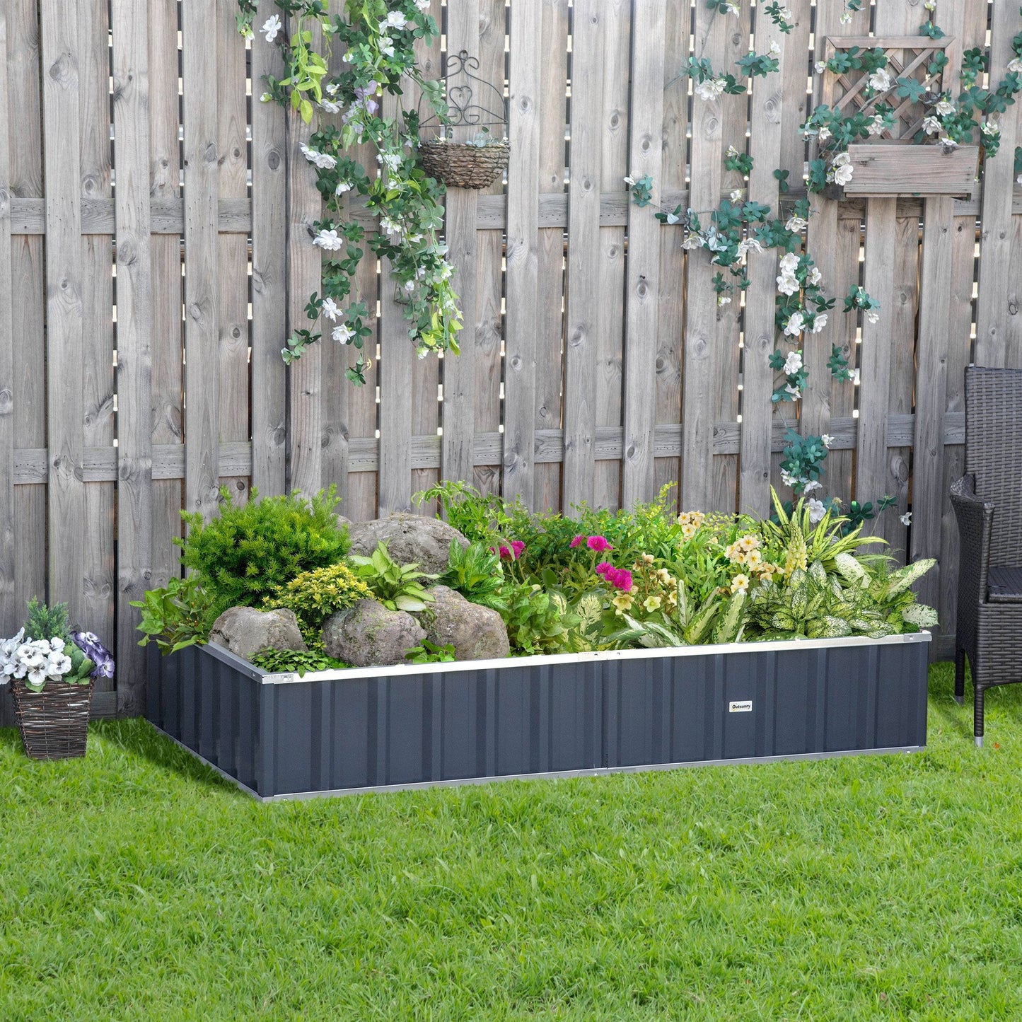 Outdoor and Garden-69'' x 36'' Metal Raised Garden Bed, DIY Large Steel Planter Box, No Bottom w/ A Pairs of Glove for Backyard, Grey - Outdoor Style Company