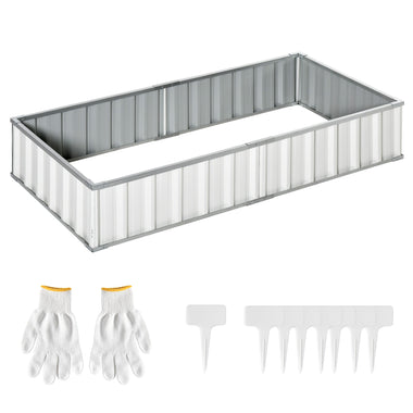 Outdoor and Garden-69'' x 36'' Metal Raised Garden Bed, DIY Large Steel Planter Box, No Bottom w/ A Pairs of Glove for Backyard, Patio to Grow Herbs, White - Outdoor Style Company