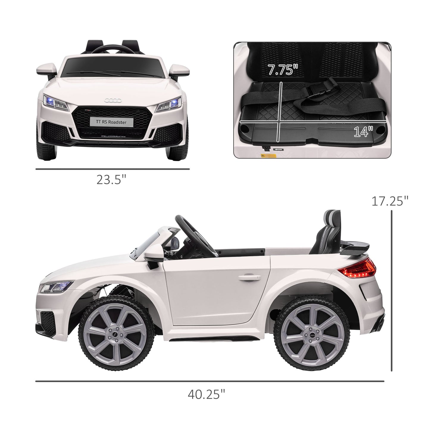 Toys and Games-6V Audi TT RS Kids Licensed Ride On Car Toy, Battery Powered High/Low Speed Car with Headlight Music and Remote Control, White - Outdoor Style Company