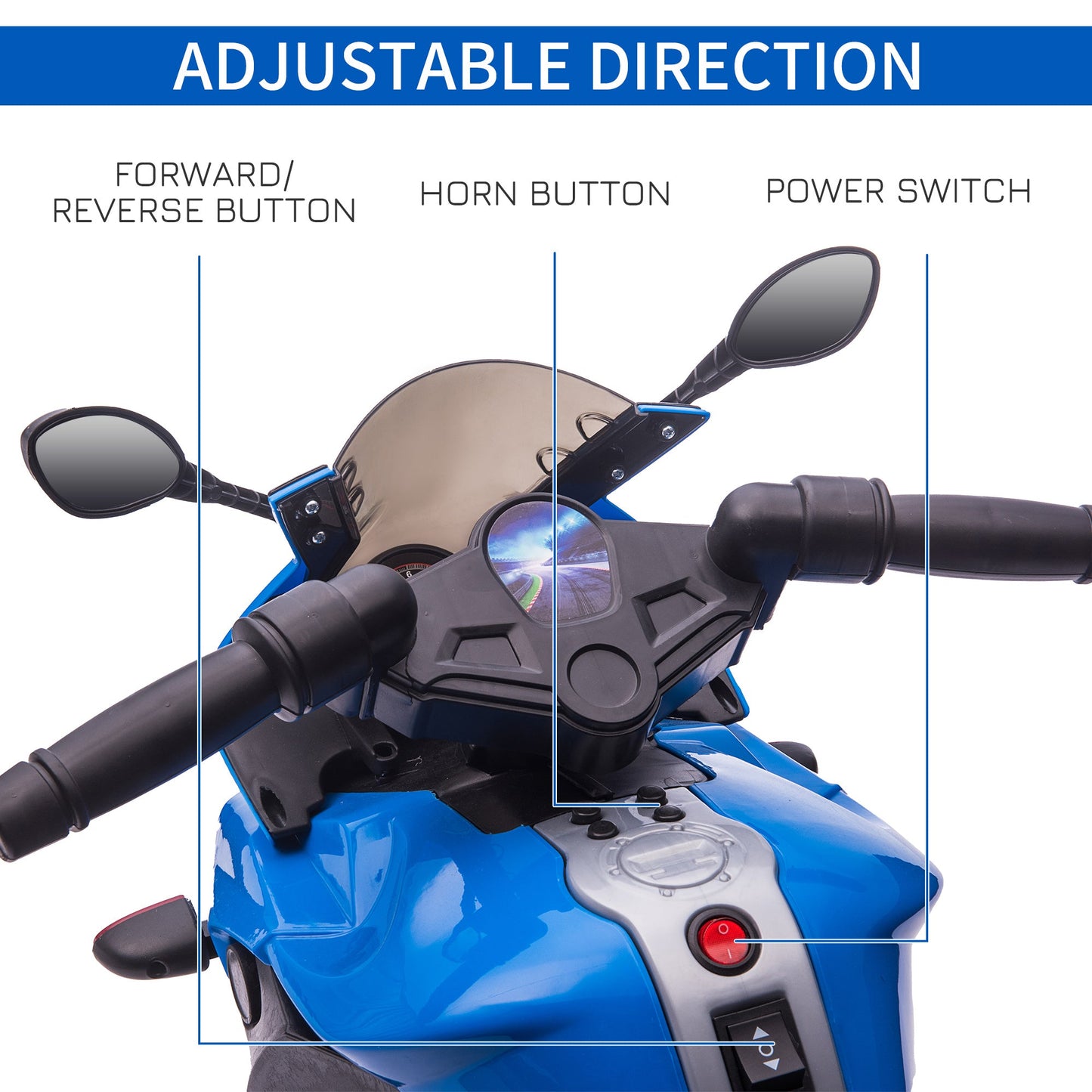 Toys and Games-6V Childs Electric Motorbike Battery-Powered Ride-On Toy Off-road Street Bike with Pedal, Horn, Headlights & Wheels, Blue - Outdoor Style Company
