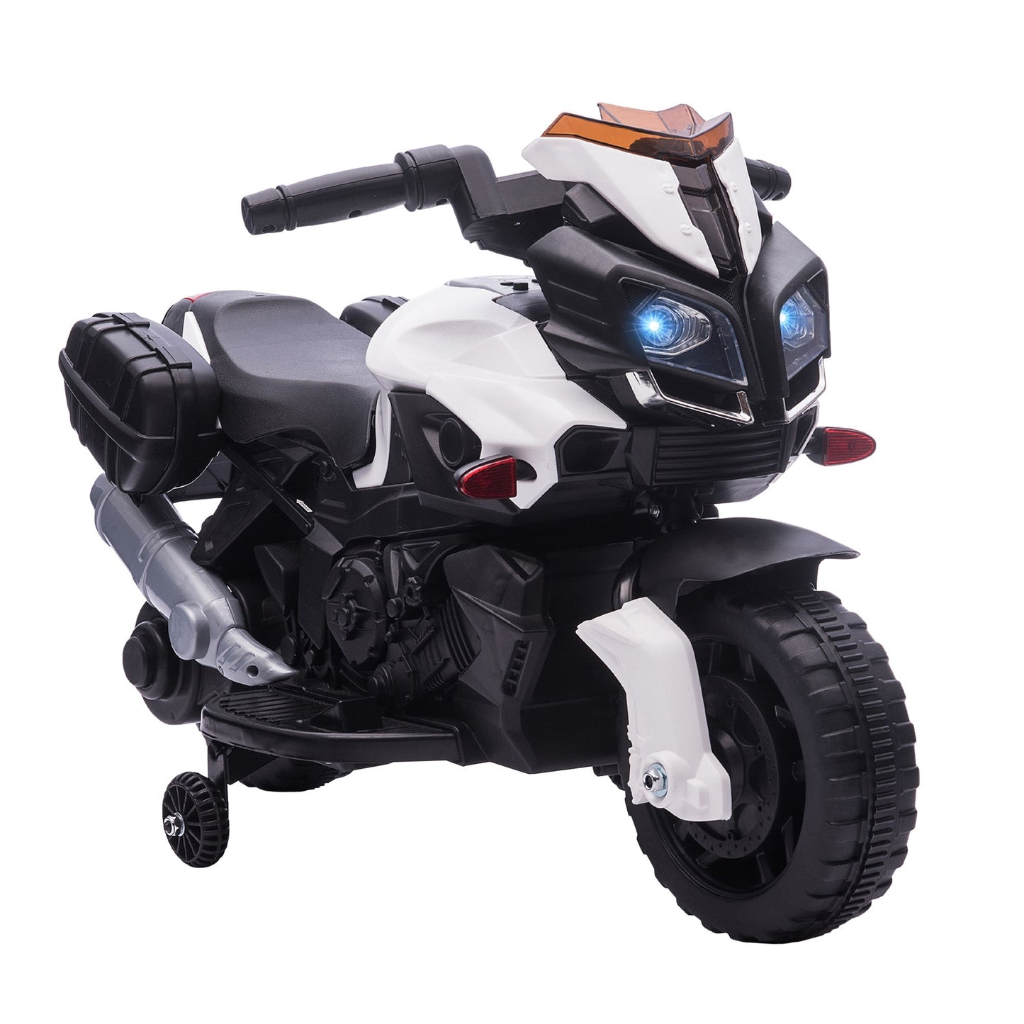 Toys and Games-6V Electric Motorcycle for Kids, Dirt Bike, Battery-Powered Ride-On Toy Bike with Pedal, Headlights, and Training Wheels, White - Outdoor Style Company