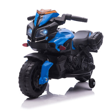 Toys and Games-6V Electric Motorcycle for Kids, Dirt Bike, Battery-Powered Ride-On Toy Off-Road Street Bike with Pedal, Headlights, and Training Wheels, Blue - Outdoor Style Company
