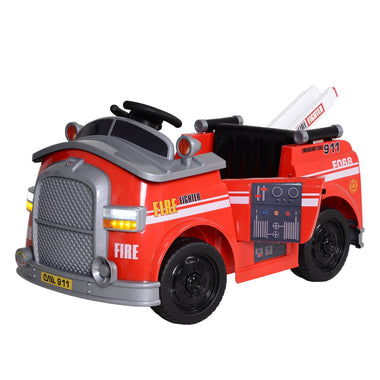 Toys-6V Electric Ride-On Fire Truck Vehicle for Kids with Remote Control, Music, Lights & Ladder, Red - Outdoor Style Company