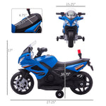Sports and Fitness-6V Kids Electric Motorbike, Police Motorcycle Ride-On Dirt Bike, Off-road Street Bike w/ Horn, Headlights, Training Wheels & Sounds, Blue - Outdoor Style Company