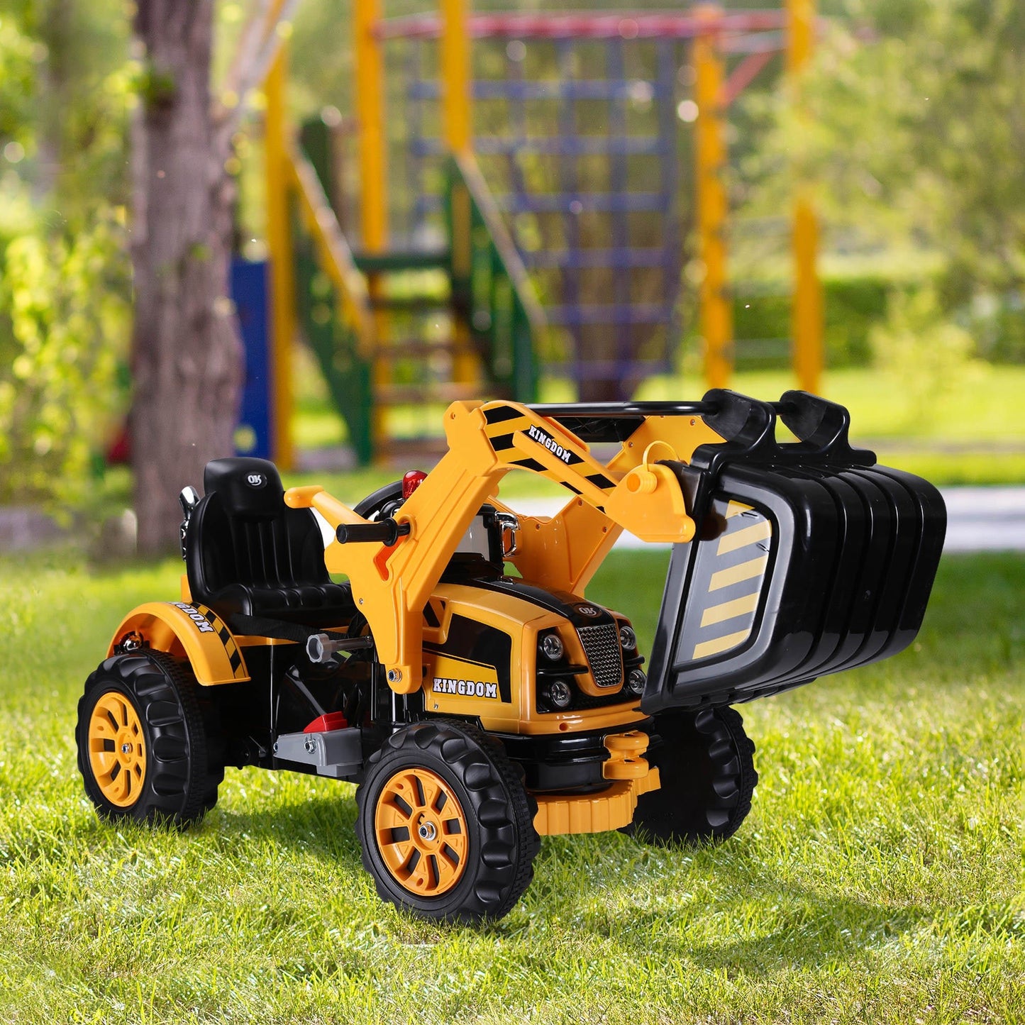 Toys and Games-6V Toy Tractor Electric Kids Ride On Toy Digger Construction Excavator Tractor Vehicle Digger Toy Moving Forward Backward, Yellow/Black - Outdoor Style Company
