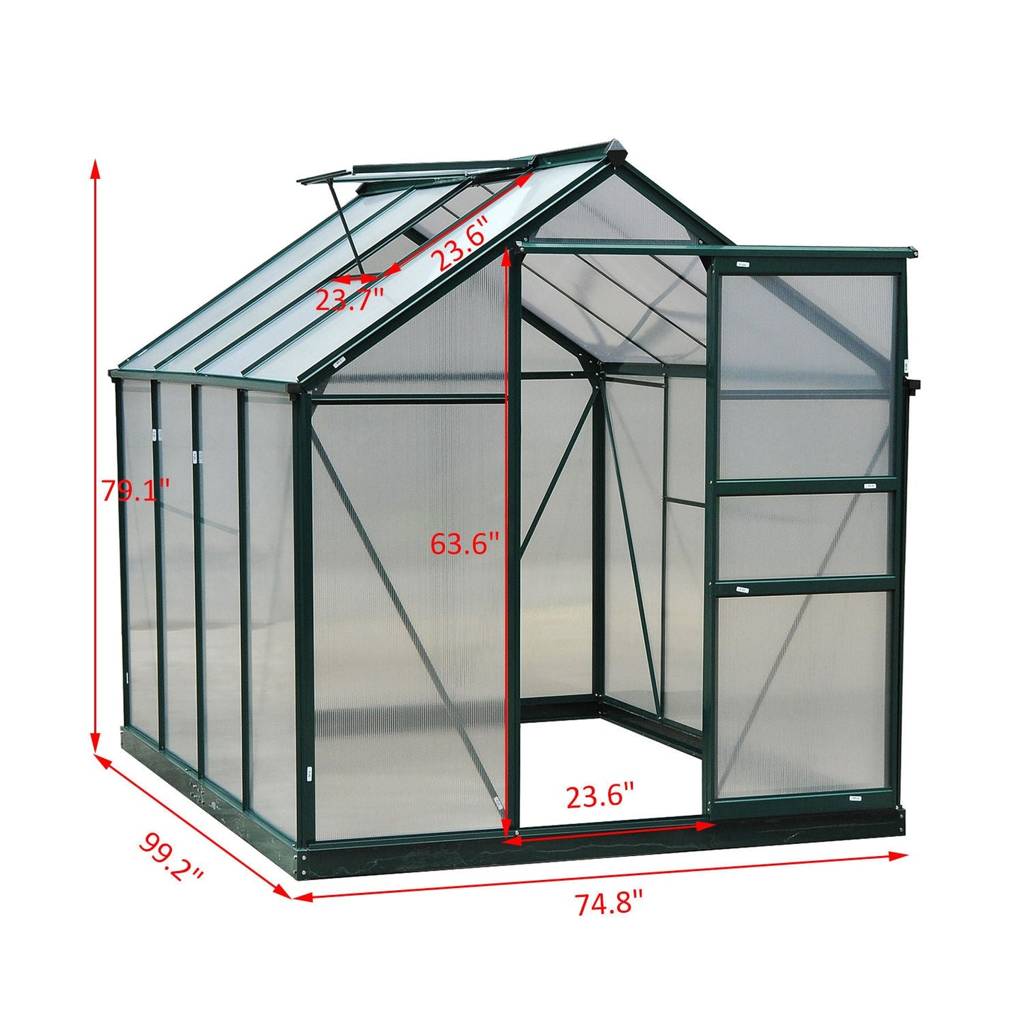 Outdoor and Garden-6'x8'x7'H Walk-In Garden Greenhouse Aluminum Frame polycarbonate - Outdoor Style Company