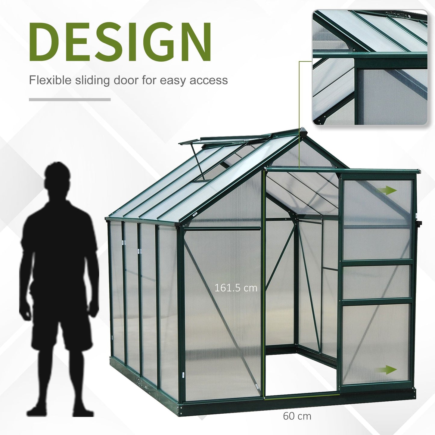 Outdoor and Garden-6'x8'x7'H Walk-In Garden Greenhouse Aluminum Frame polycarbonate - Outdoor Style Company