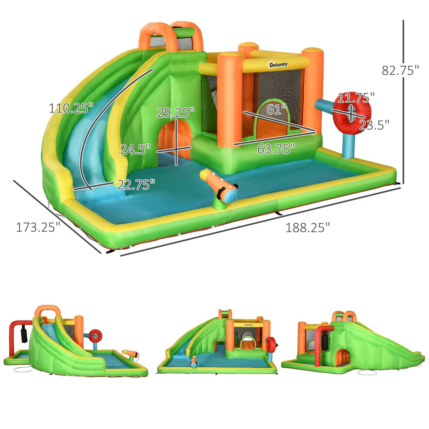 Miscellaneous-7-in-1 Inflatable Water Slide, Kids Castle Bounce House Includes Slide, trampoline, Pool, Ball-target, Boxing Post, Tunnel, 750W Air Blower - Outdoor Style Company