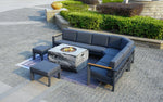 -7-Piece Outdoor Seating Set With Aluminum L-shaped Sofa And Fire Pit Table - Outdoor Style Company