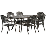 Outdoor and Garden-7-Piece Patio Dining Set, Cast Aluminum Outdoor Furniture Set with 6 Armchairs, 1 Table and Umbrella Hole, Bronze - Outdoor Style Company