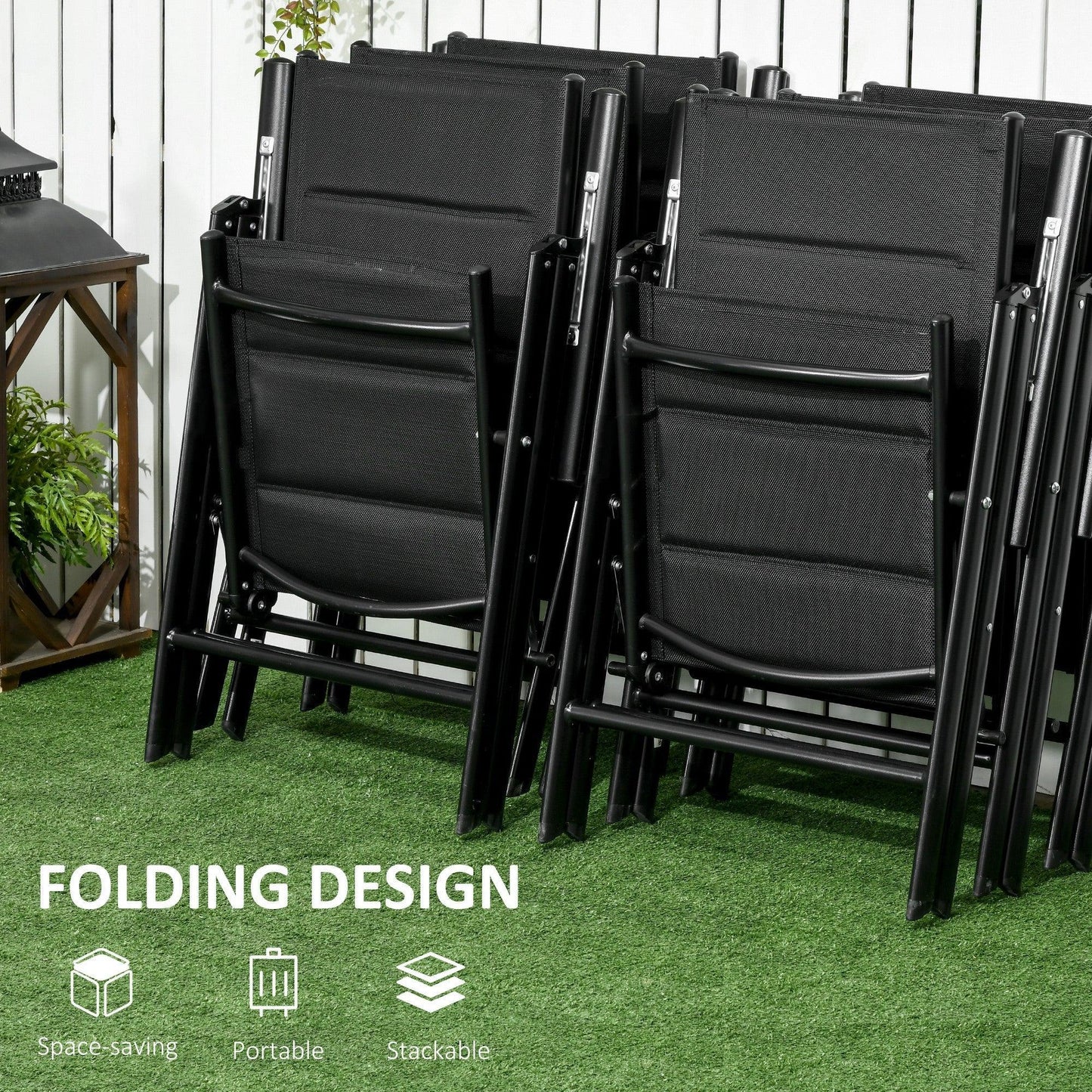 Outdoor and Garden-7 Piece Patio Dining Set for 6, Expandable Outdoor Table, Folding & Reclining Chairs, Aluminum Frames, Mesh Fabric Seats - Outdoor Style Company