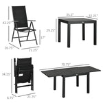 Outdoor and Garden-7 Piece Patio Dining Set for 6, Expandable Outdoor Table, Folding & Reclining Chairs, Aluminum Frames, Mesh Fabric Seats - Outdoor Style Company