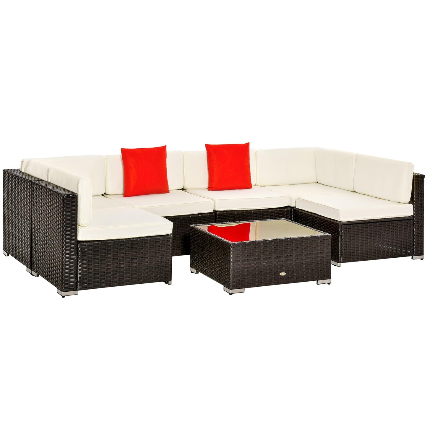 Outdoor and Garden-7-Piece Patio Furniture Set Outdoor Wicker Conversation Sets PE Rattan Sectional Sofa Set with Cushions & Tempered Glass Desktop, Cream White - Outdoor Style Company