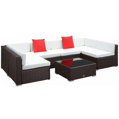 Outdoor and Garden-7 Piece Patio Furniture Set,Outdoor Rattan Sectional Sofa with White Cushions - Outdoor Style Company