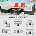 Outdoor and Garden-7-Piece Patio Furniture Sets Outdoor Wicker Conversation Set PE Rattan Sectional Sofa Set w/ Cushions & Tempered Glass Desktop, Cream White - Outdoor Style Company