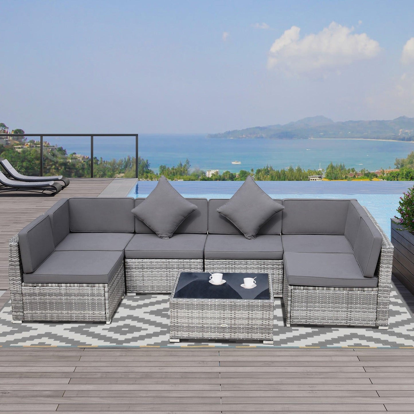 Outdoor and Garden-7-Piece Patio Furniture Sets Outdoor Wicker Conversation Sets PE Rattan Sectional sofa set with Cushions & Glass Desktop, Charcoal Black - Outdoor Style Company