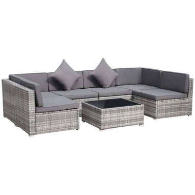 Outdoor and Garden-7-Piece Patio Furniture Sets Outdoor Wicker Conversation Sets PE Rattan Sectional sofa set with Cushions & Glass Desktop, Charcoal Black - Outdoor Style Company