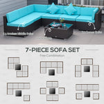 Outdoor and Garden-7-Piece Patio Furniture Sets Outdoor Wicker Conversation Sets PE Rattan Sectional sofa set with Cushions & Glass Desktop, Turquoise - Outdoor Style Company