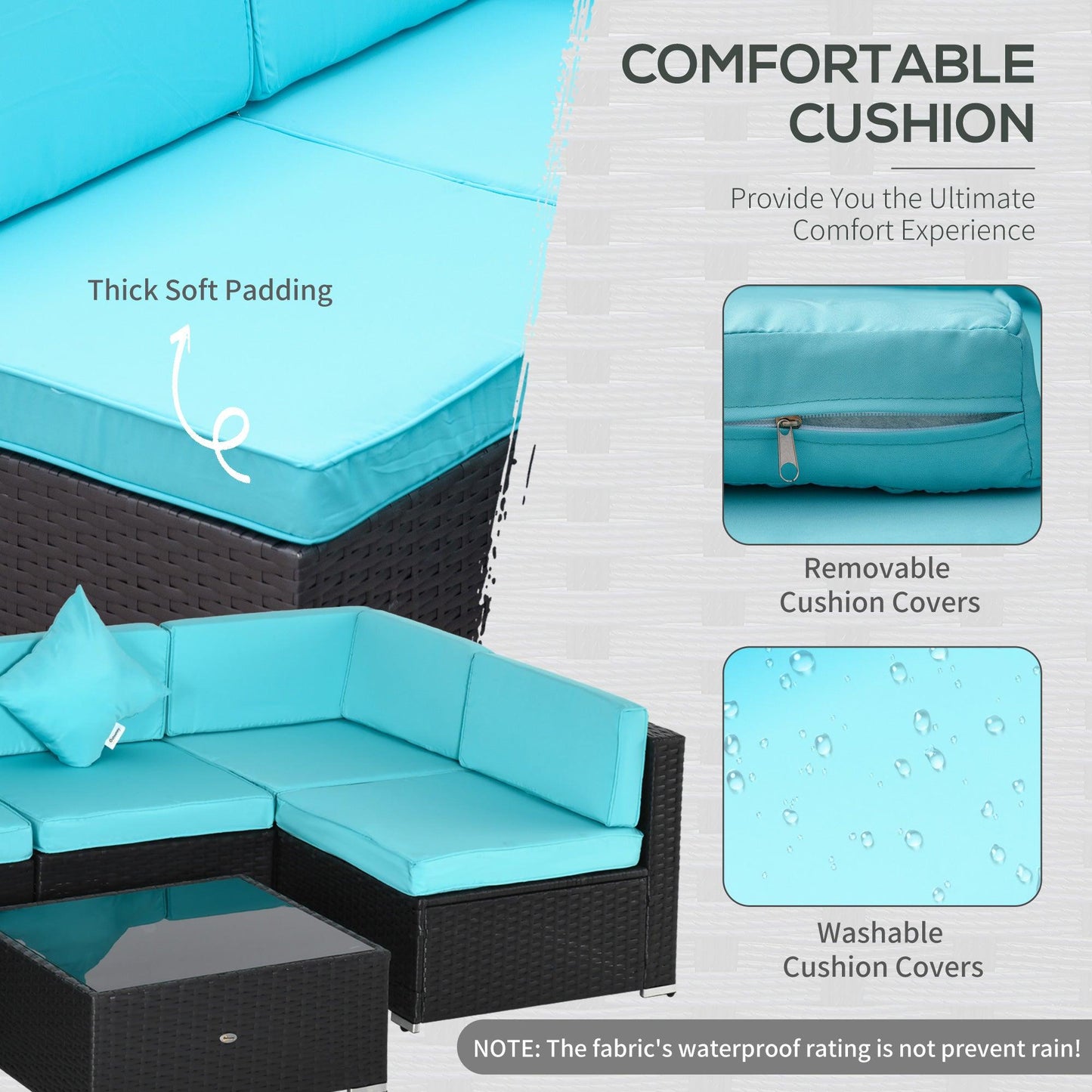 Outdoor and Garden-7-Piece Patio Furniture Sets Outdoor Wicker Conversation Sets PE Rattan Sectional sofa set with Cushions & Glass Desktop, Turquoise - Outdoor Style Company