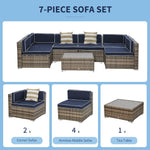 Outdoor and Garden-7-Piece Patio Furniture Sets Outdoor Wicker Conversation Sets PE Rattan Sectional sofa set with Cushions & Slat Plastic Wood Table, Blue - Outdoor Style Company