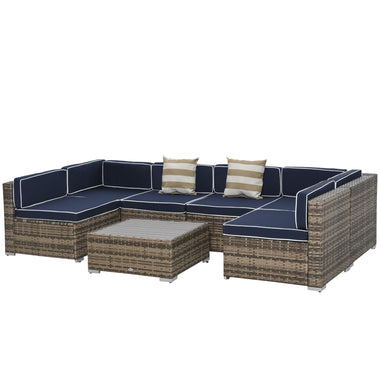 Outdoor and Garden-7-Piece Patio Furniture Sets Outdoor Wicker Conversation Sets PE Rattan Sectional sofa set with Cushions & Slat Plastic Wood Table, Blue - Outdoor Style Company