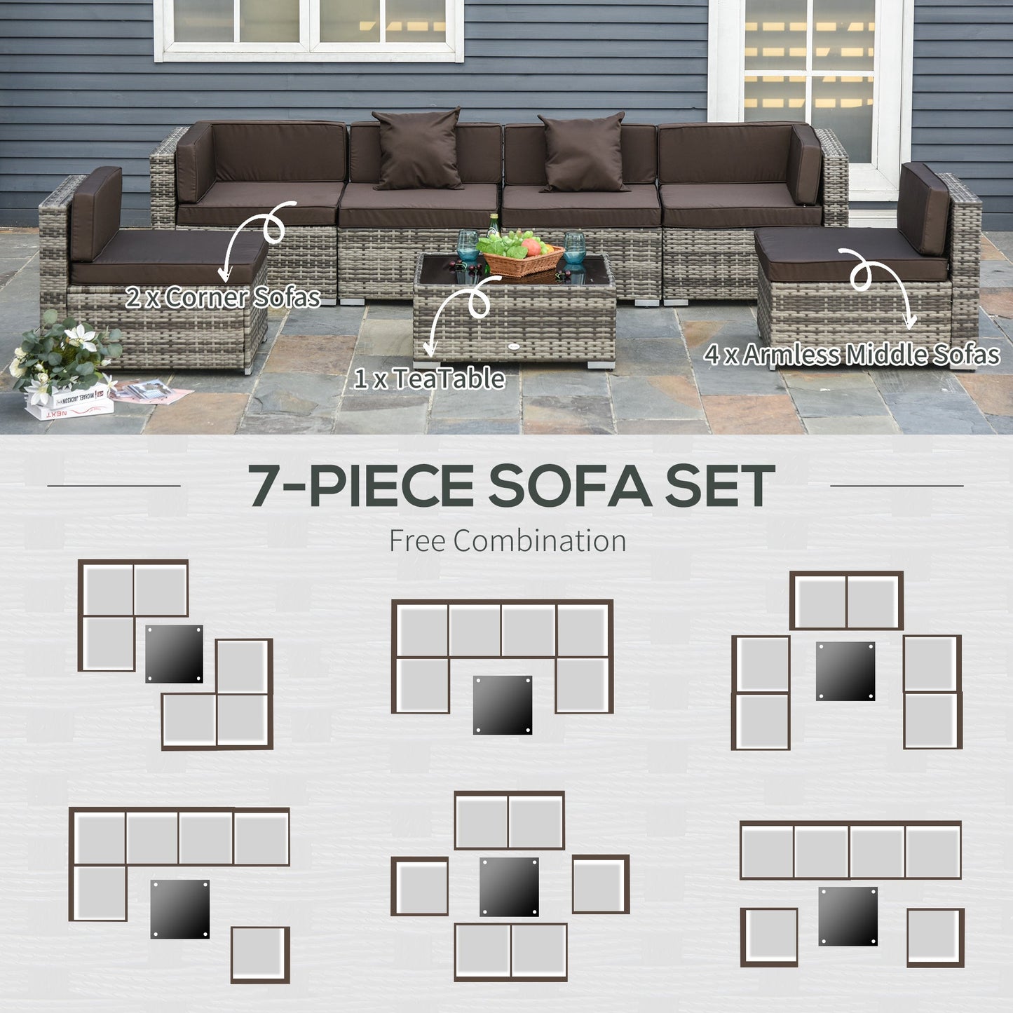 Outdoor and Garden-7-Piece Patio Furniture Sets Outdoor Wicker Conversation Sets PE Rattan Sectional sofa set with Cushions & Tempered Glass Desktop, Charcoal - Outdoor Style Company
