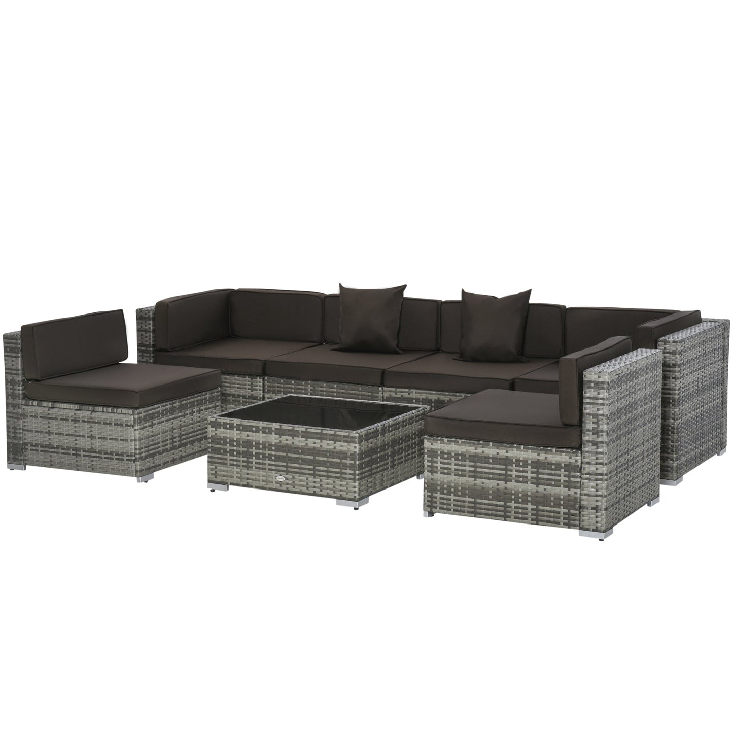Outdoor and Garden-7-Piece Patio Furniture Sets Outdoor Wicker Conversation Sets PE Rattan Sectional sofa set with Cushions & Tempered Glass Desktop, Charcoal - Outdoor Style Company