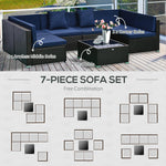 Outdoor and Garden-7-Piece Patio Furniture Sets Outdoor Wicker Conversation Sets PE Rattan Sofa set with Cushions & Tempered Glass Desktop, Dark Blue - Outdoor Style Company